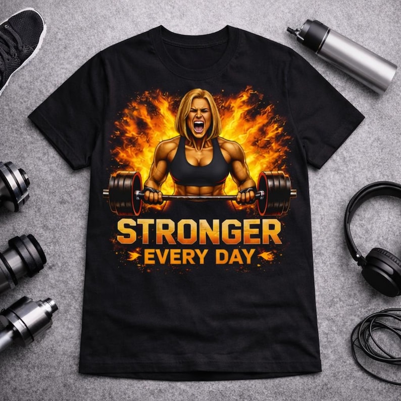 Stronger Every Day Women's Gym T-Shirt: Motivational Fitness Tee image 1