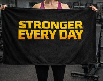Stronger Every Day Gym Towel Microfiber Sports Towel for Workout, Lifting & Fitness Gift