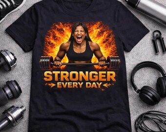 Stronger Every Day Workout Tee Motivational Fitness Shirt  Gift for Gym Lovers