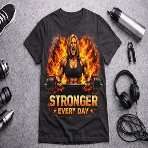 Stronger Every Day Women's Gym T-Shirt: Motivational Fitness Tee image 2