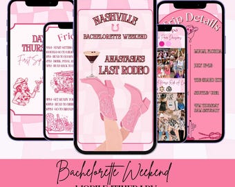 Plantilla de itinerario para despedida de soltera en Nashville, cualquier tema, fin de semana de despedida de soltera, Canva, descarga digital instantánea, planificador, invitación