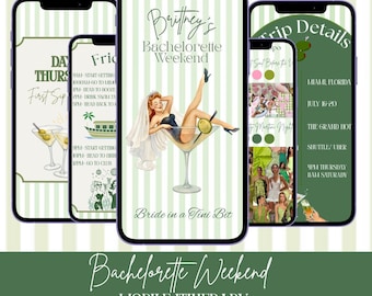 Itinerario móvil para despedida de soltera, plantilla personalizable de Canva (descarga instantánea)