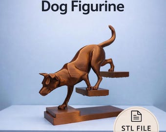 beeldje hond op trap 3D-afdrukbaar Stl-standbeeldmodel voor plankdecor en leuk hondenliefhebbercadeau
