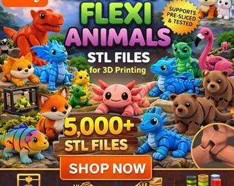 5000+ Flexi Animals 3D-printbundel | Gelede STL 3MF-bestanden | Print-in-place Geen ondersteuning | Fidget Toy Instant Download Mega Pack-bundel