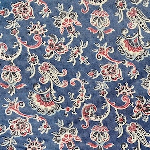 vintage teal blue & red ornate paisley floral fabric, VIP Cranston Print Works, circa 1980s, by the 1/4 yd