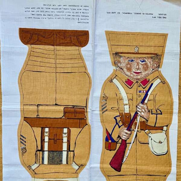 vintage WWI English soldier cut & sew panel by Hulbert Fabrics, designed by Samuel Finburgh - DIY stuffie
