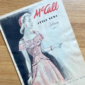 1941 年 2 月の McCall Style News パンフレット、女性と少女向けの家庭での洋裁パターンの新聞紙、Falk's Stores より
