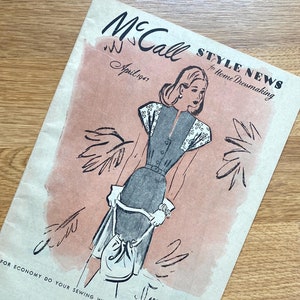 Folleto de McCall Style News de abril de 1947, papel de periódico con patrones para estilos de señoritas, jóvenes y niños, de Falk's Stores