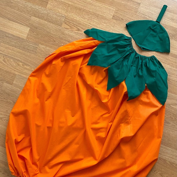 vintage pumpkin Halloween costume w/ collar & cap, adult one size fits most, homemade