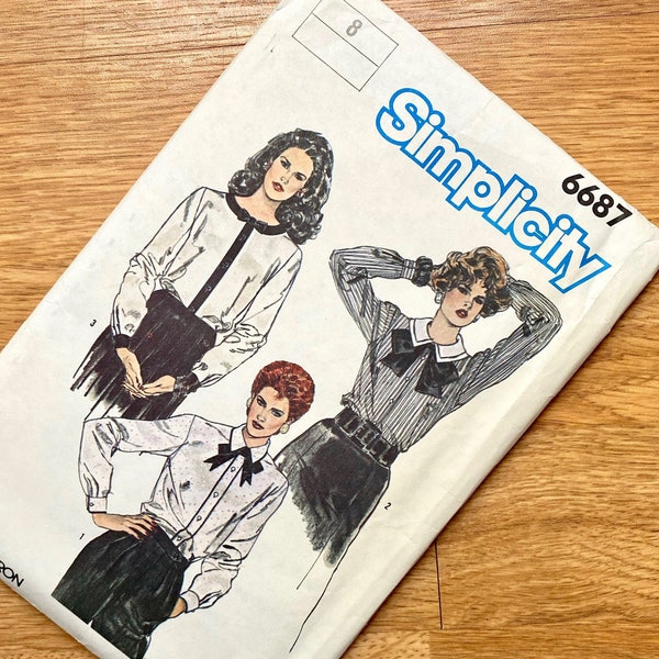 Simplicity 6687 1980s pattern for misses' buttoned long-sleeve blouses - size 8 (bust 31-1/2")