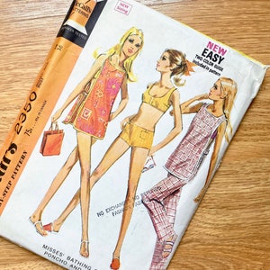 McCall&#39;s 2350 1970s pattern for misses&#39; 2-piece bathing suit, poncho & pants, size 14 (bust 36&quot;)