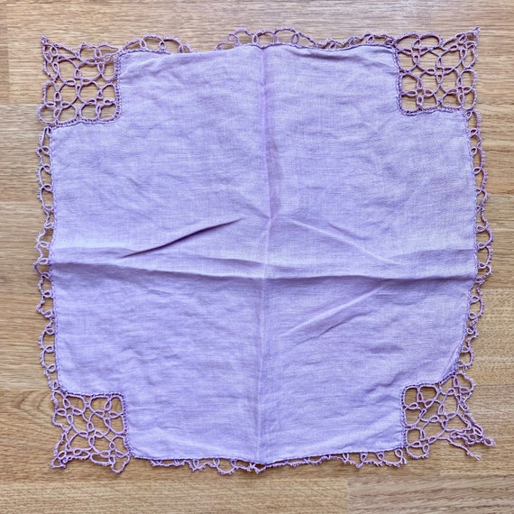 vintage pink & purple crochet edge handkerchiefs … - image 3
