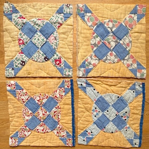 vintage Hazel Valley Cross Roads cutter quilt blocks, 1950s, hand quilted, sold individually
