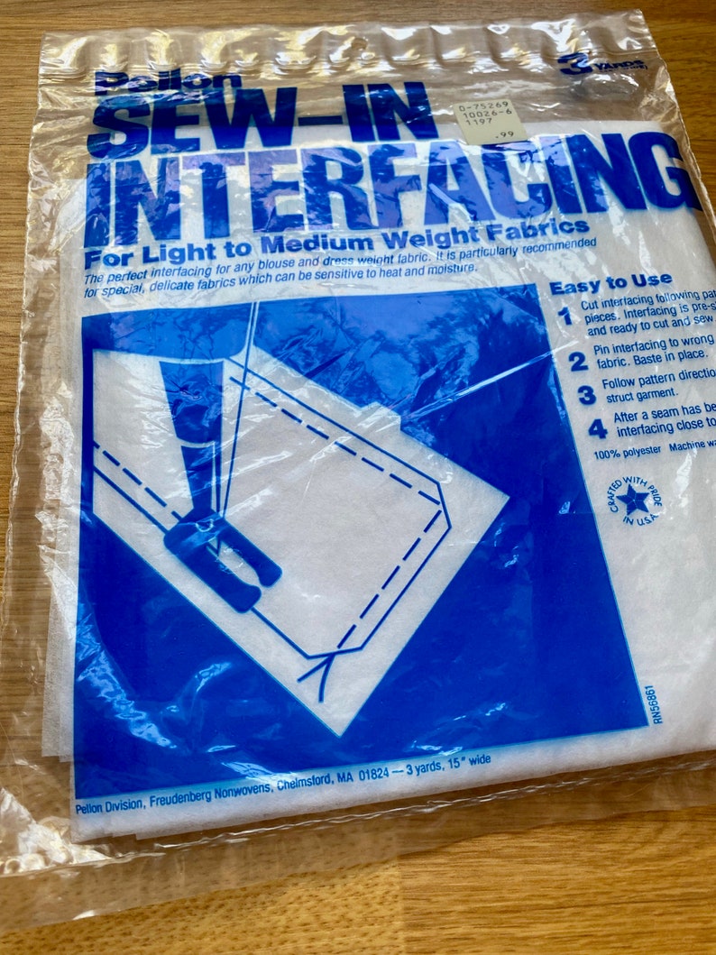 Pellon sew-in interfacing 3 yds x 15 vintage 1990s package image 2