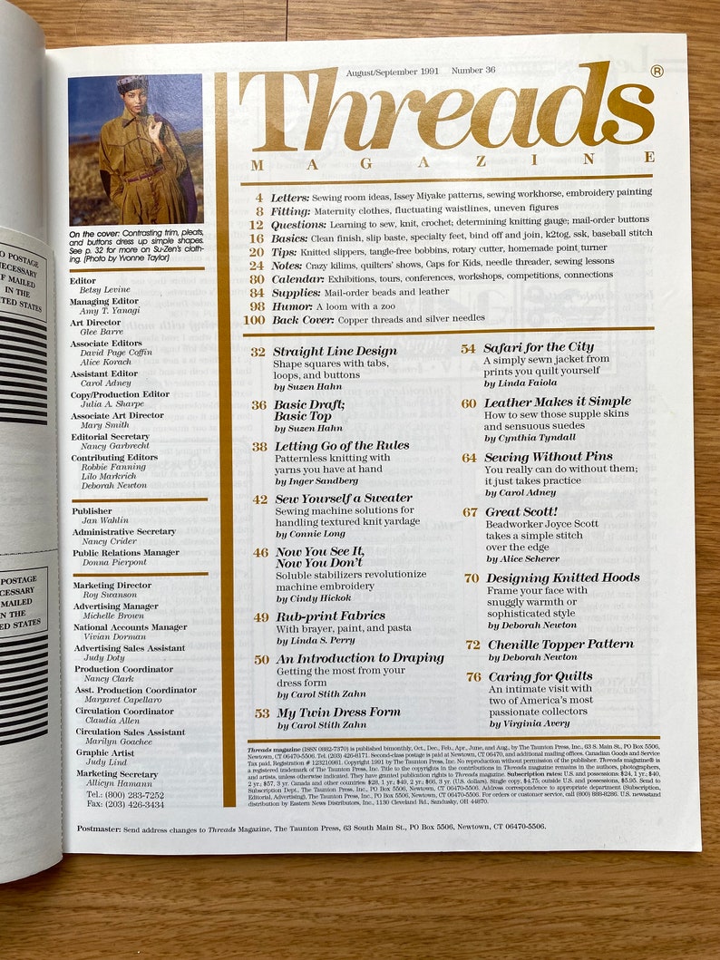 Threads Magazine 1991, No. 32 & No. 36 Sold Separately, Sewing How-to's ...