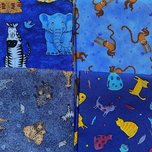 blue animals novelty quilt fabric scrap bag - various sizes, approx. 1 yard total