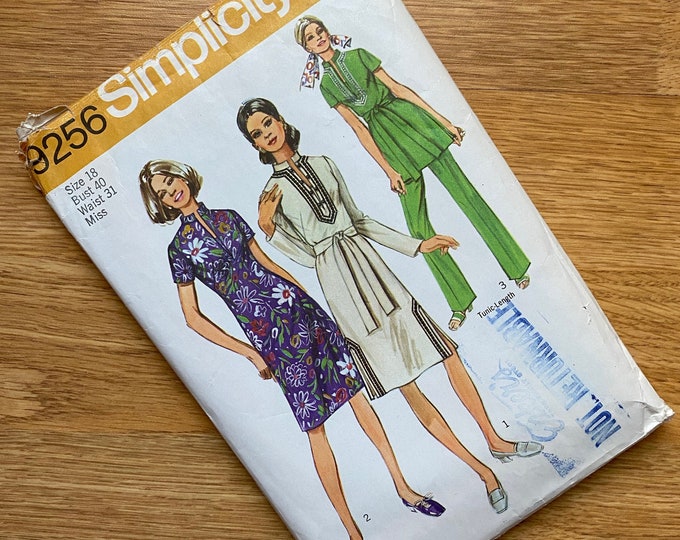 1970s Simplicity 9256 Pattern for Misses' Dress or Tunic, Pants, Sash ...