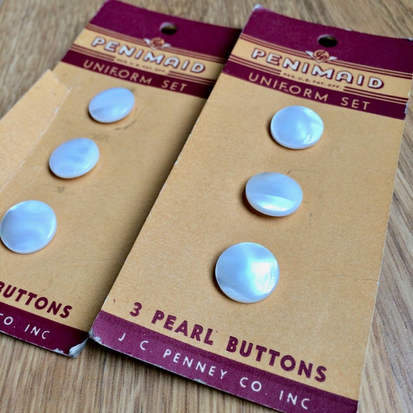 vintage 5/8" pearl buttons - set of 3 - Penimaid J.C. Penney full card