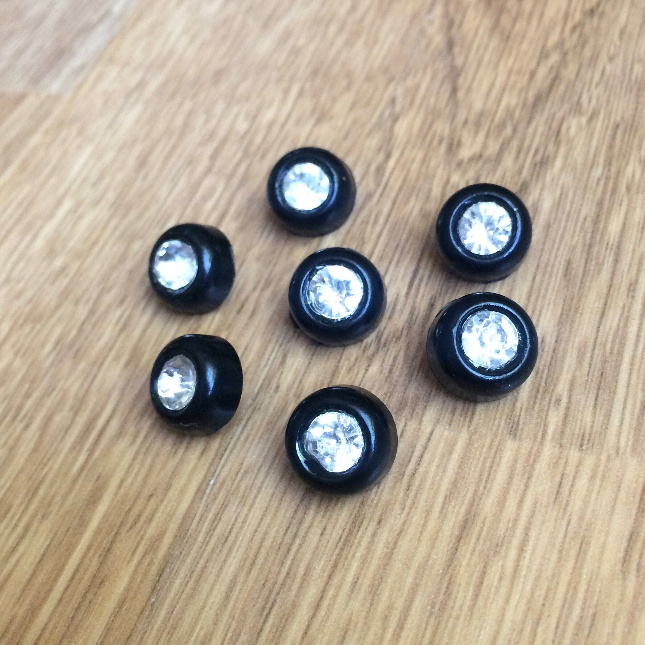 Vintage 1/2 Rhinestone & Black Shank Buttons Set of 7 Etsy UK