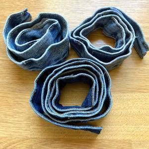 denim waistbands lot of 3, reclaimed jeans pieces, assorted lengths & washes
