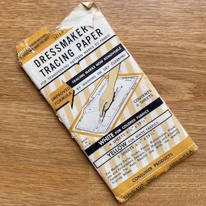 vintage White dressmaker&#39;s tracing paper, 1960s, 6 pattern tracing sheets in white & yellow, partially used