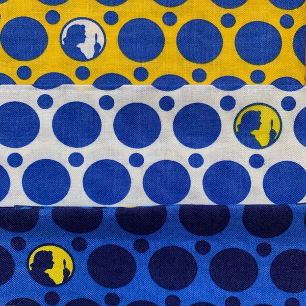 Nancy Drew large dot quilt fat 1/4's - Get a Clue Nancy Drew by Moda Fabrics - blue, yellow, white