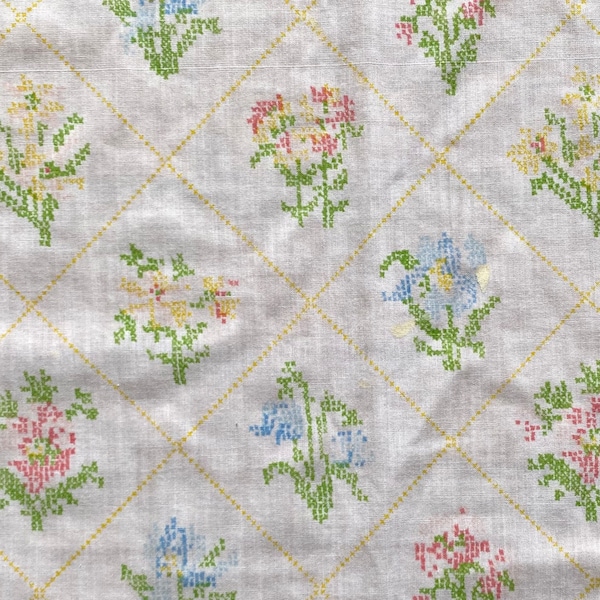 vintage floral sheet cross stitch-style, cutter fabric, by the 1/2 yard