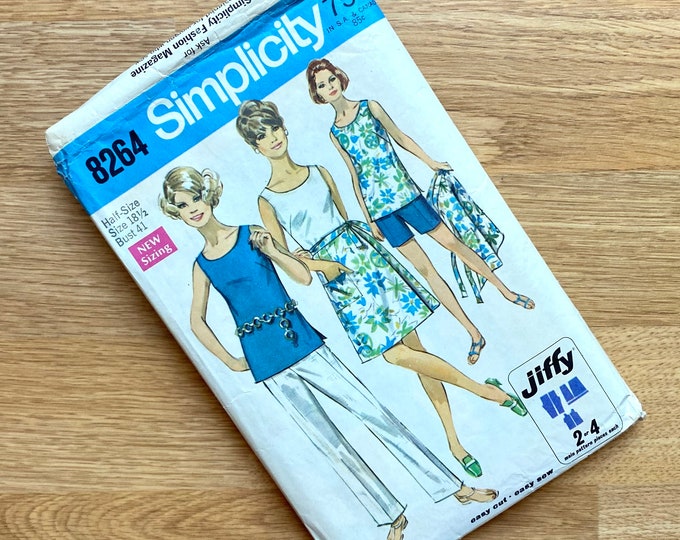 Simplicity Patterns 41 Simplicity 8264 1960s Pattern for Half-size Wrap Skirt, Top, Pants ...