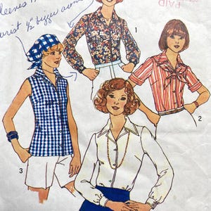 Simplicity 7353 1970s pattern for women&#39;s buttoned blouse & scarf, XL size 40-42 (bust 44&quot;-46&quot;)