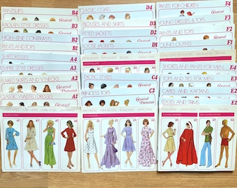 vintage Creative Patterns set, beginner-friendly patterns & full instructions for women, men, kid garments, 1975