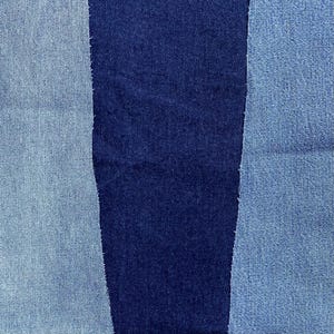 reclaimed denim pant leg sections, lot of 3 medium blue jeans pieces for upcycling, sewing, quilts, & more