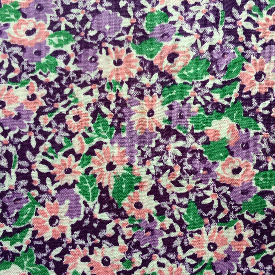 1950s Pink & Purple Ditsy Floral Fabric Yardage, 36" Wide, by the 1/2 ...