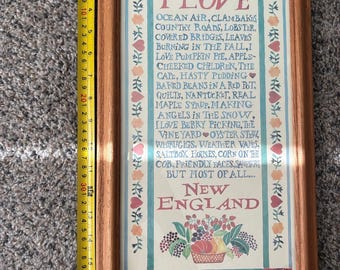 Vintage 1983 I Love New England Folk Art | Denise Hilton-Putnam Oak Framed Decor
