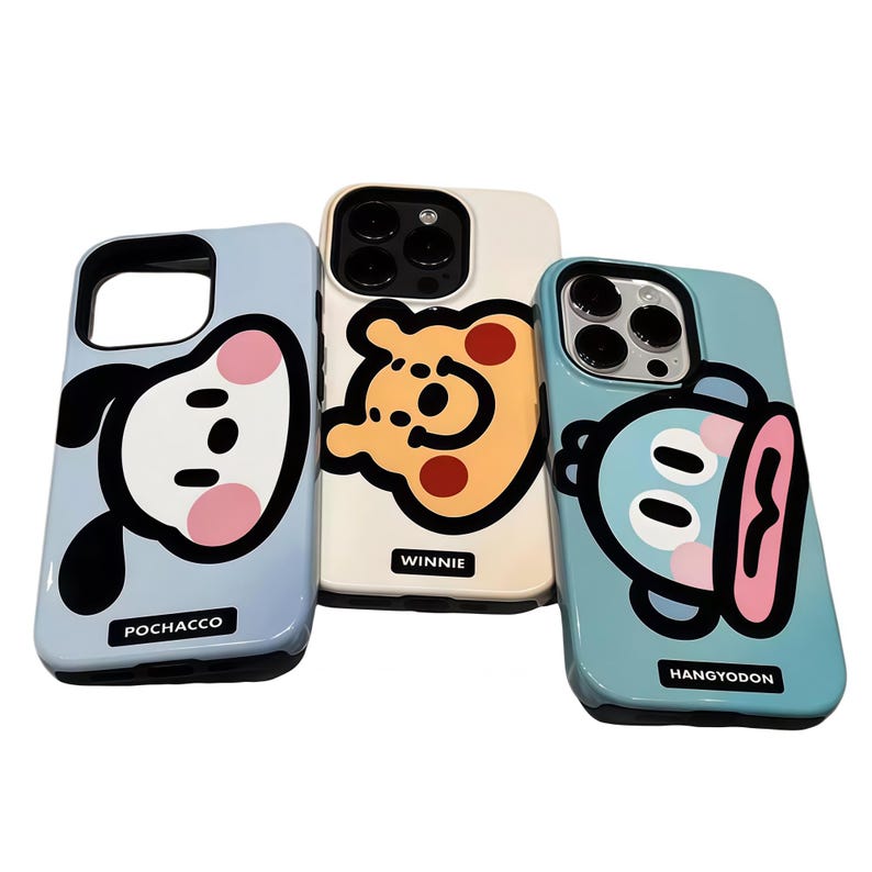 Sanrio Nalle Puh och Hello Kitty sött tecknat iPhone-skal, kawaii silikon PC-skyddsskal, kompatibelt med iPhone-serien bild 1
