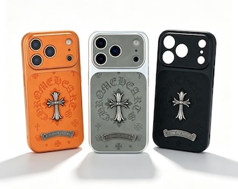 Custodia per iPhone in pelle gotica gotica con croce in metallo 3D, cover protettiva antiurto, custodia personalizzata, regalo per lui