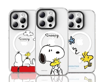 Coque iPhone Snoopy Peanuts MagSafe, Housse de protection transparente antichoc pour iPhone 13-16