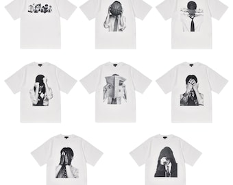 Camiseta vintage de Bangtan, camisetas con estética retro en blanco y negro.