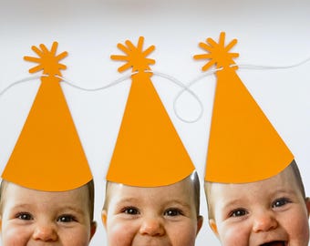 Orange Party Hat Birthday Banner Decoration Set of 6