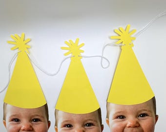 Yellow Party Hat Birthday Banner Decoration Set of 6