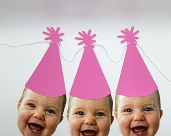 Bright Pink Party Hat Birthday Banner Decoration Set of 6