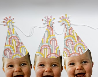 Rainbow Party Hat Birthday Banner Decoration Set of 6