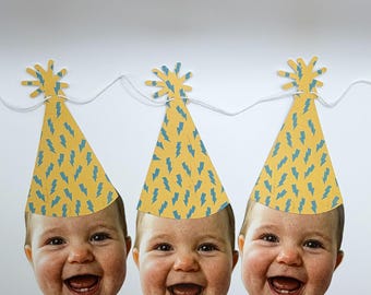 Lightening Bolt Teal and Yellow Party Hat Birthday Banner Decoration Set of 6