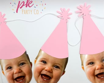 Light Pink Party Hat Birthday Banner Decoration Set of 6