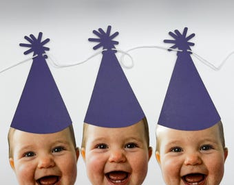 Dark Purple Party Hat Birthday Banner Decoration Set of 6