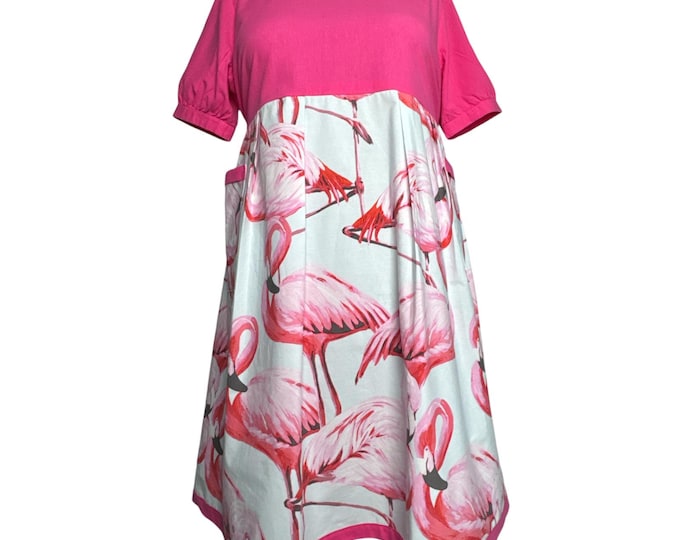 Cotton & Linen Pink Flamingo Dress Size 24 | Upcycled in Australia