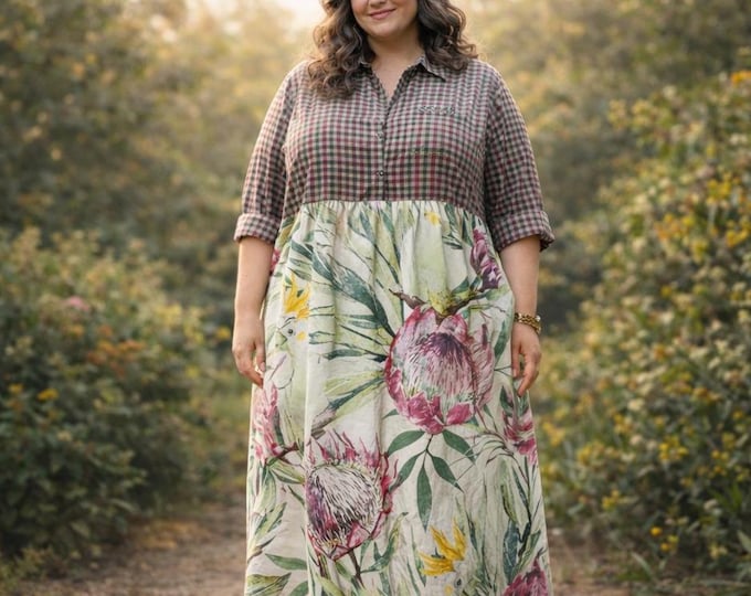 Australian Cockatoo Upcycled Cotton Dress Size 22. Handmade in Australia