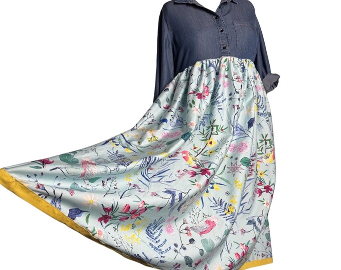 Size 22 Upcycled Aussie Birds & Flowers Dress