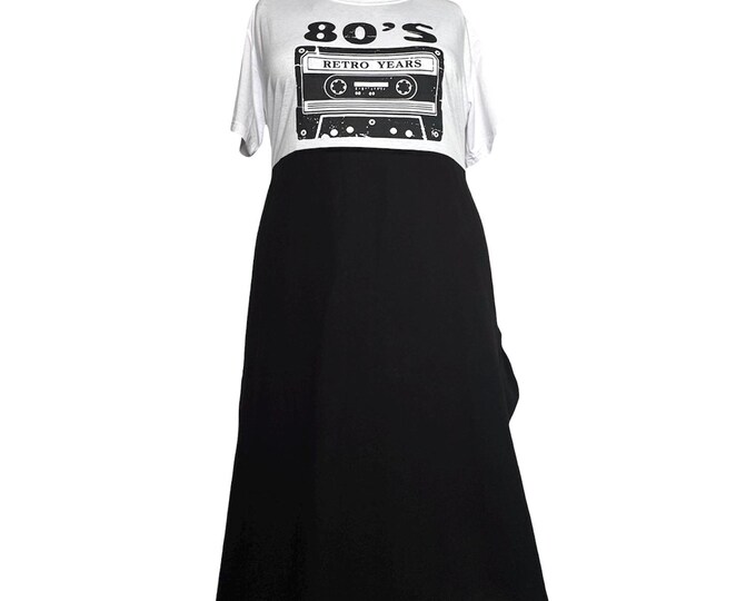 Size 24 Upcycled Black & White 80's T-Shirt Dress