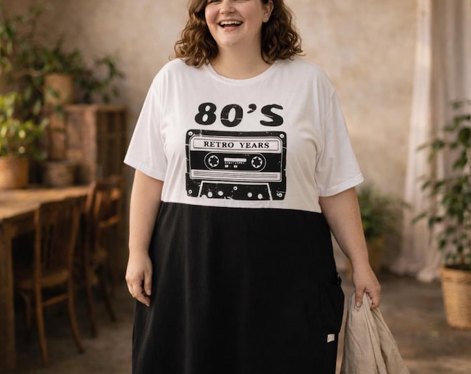 Size 24 Upcycled Black & White 80's T-Shirt Dress