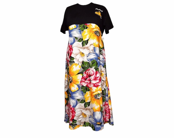 Size 20 Upcycled Italian & Floral T-Shirt Dress